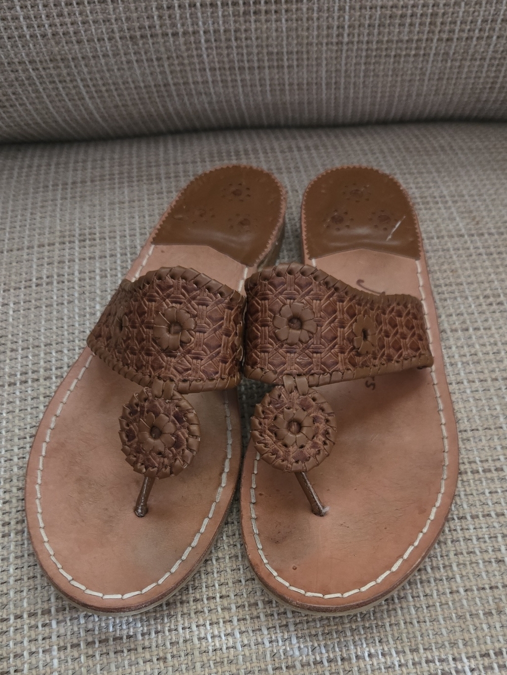 Jack Rogers| Brown Woven Leather Toe-Post Sandals - Women Sz 11
